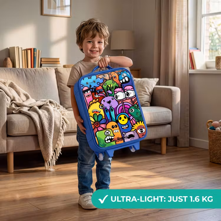 Grappige kleurrijke monsters Kinderkoffer - Blauw klein -sfeer2_EN
