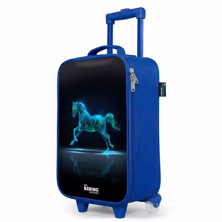 Futuristisch galopperend paard Kinderkoffer - Blauw klein -productfoto_schuin