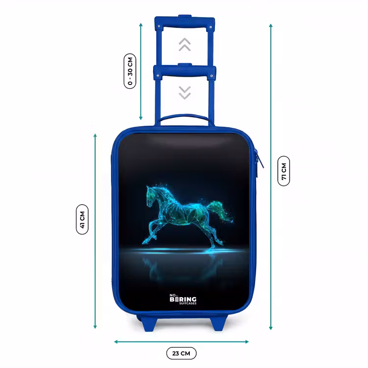 Futuristisch galopperend paard Kinderkoffer - Blauw klein -productfoto_formaten