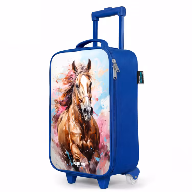 Galopperend paard met kleurrijke achtergrond Kinderkoffer - Blauw klein -productfoto_schuin