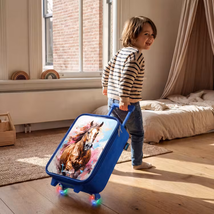 Galopperend paard met kleurrijke achtergrond Kinderkoffer - Blauw klein -sfeer1