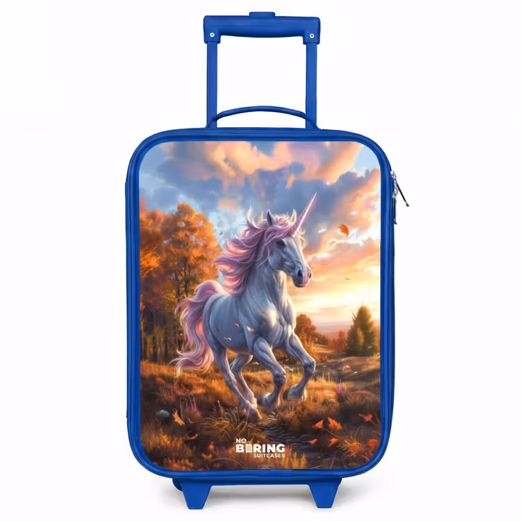 Galopperende Eenhoorn in Herfstwereld Kinderkoffer - Blauw klein -3d
