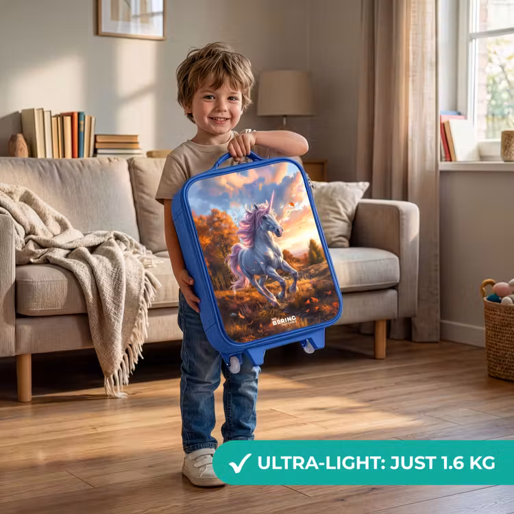 Galopperende Eenhoorn in Herfstwereld Kinderkoffer - Blauw klein -sfeer2_EN