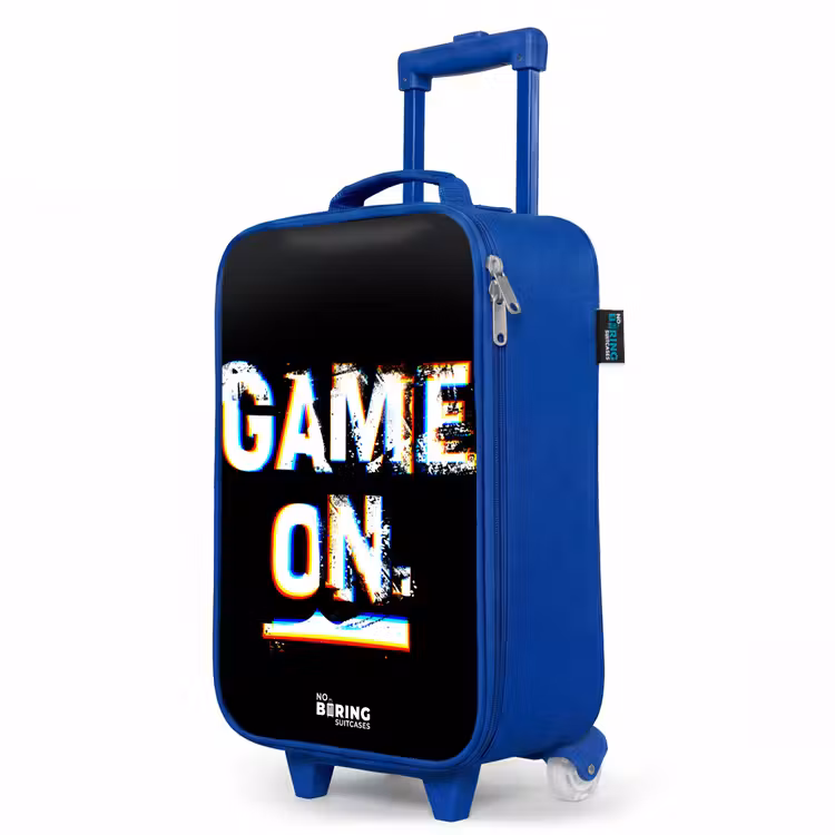 Game on in zwart wit Kinderkoffer - Blauw klein -productfoto_schuin