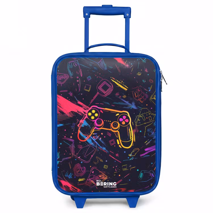 Gamerwereld in neonstijl Kinderkoffer - Blauw klein -3d