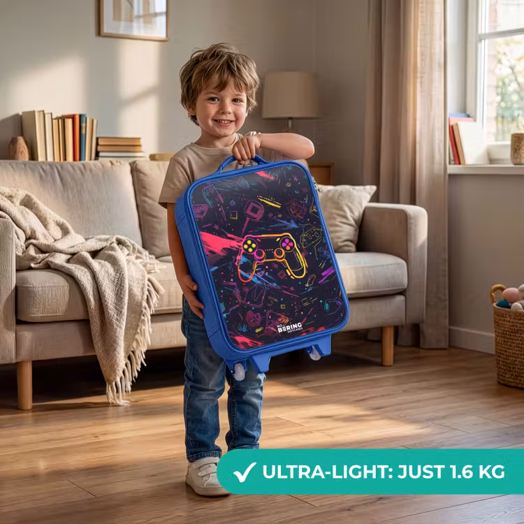 Gamerwereld in neonstijl Kinderkoffer - Blauw klein -sfeer2_EN