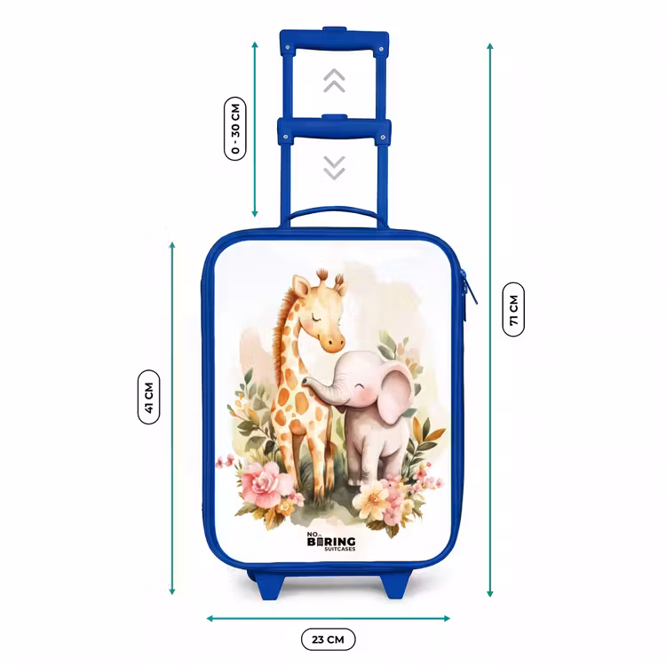 Giraffe en olifant tussen bloemen op witte achtergrond Kinderkoffer - Blauw klein -productfoto_formaten