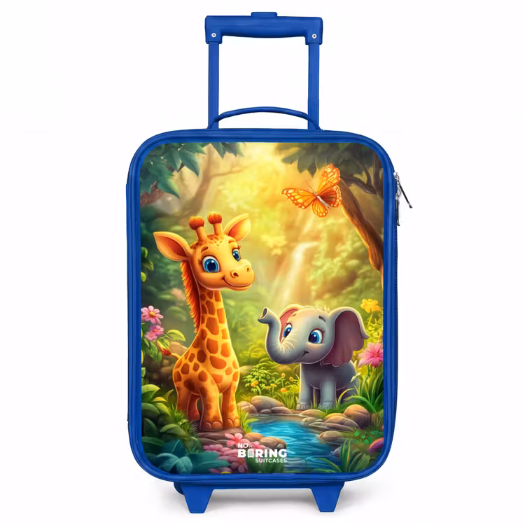Giraf en olifant bij beekje in de Jungle Kinderkoffer - Blauw klein -3d