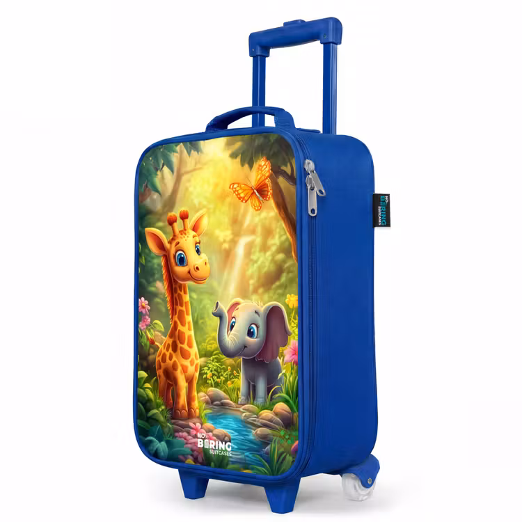 Giraf en olifant bij beekje in de Jungle Kinderkoffer - Blauw klein -productfoto_schuin