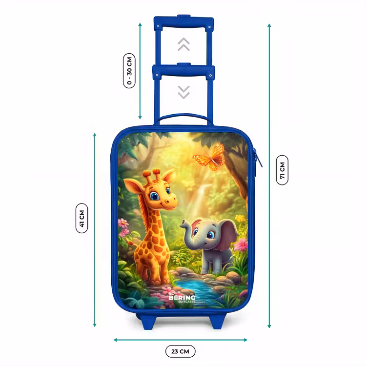 Giraf en olifant bij beekje in de Jungle Kinderkoffer - Blauw klein -productfoto_formaten