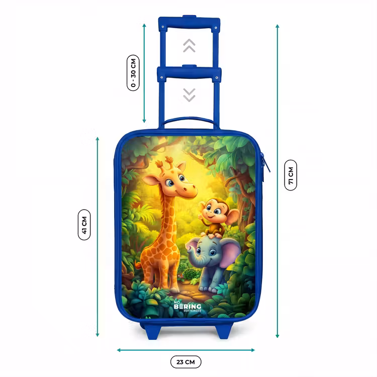 Giraf, olifant en aapje in het bos Kinderkoffer - Blauw klein -productfoto_formaten