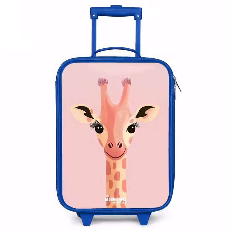 Giraffe - Wimpers - Minimalistisch - Roze Kinderkoffer - Blauw klein -3d