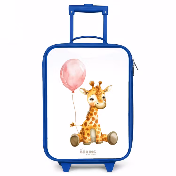 Giraffe met roze ballon Kinderkoffer - Blauw klein -3d