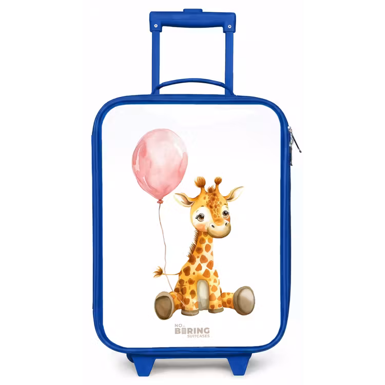 Giraffe met roze ballon Kinderkoffer - Blauw klein -zz3dotto