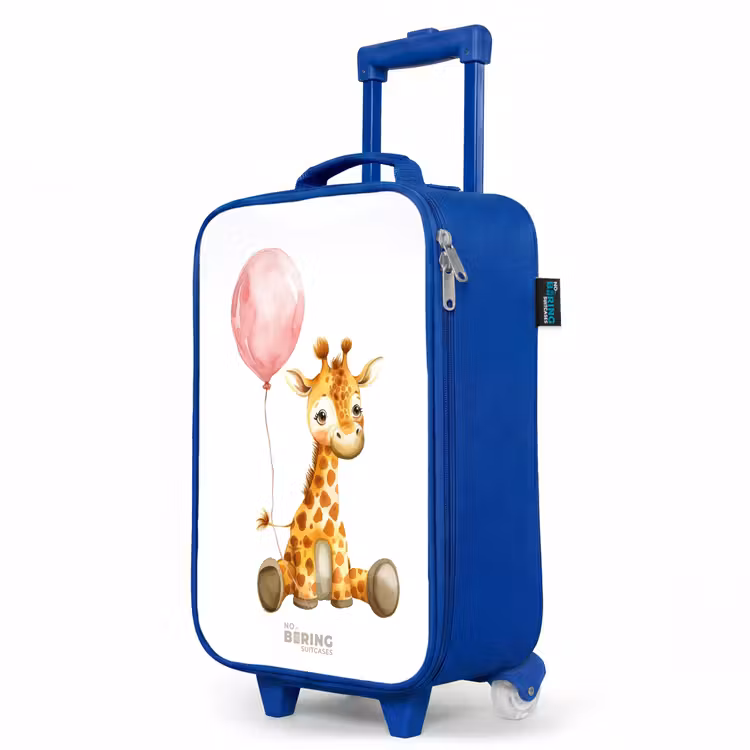 Giraffe met roze ballon Kinderkoffer - Blauw klein -productfoto_schuin