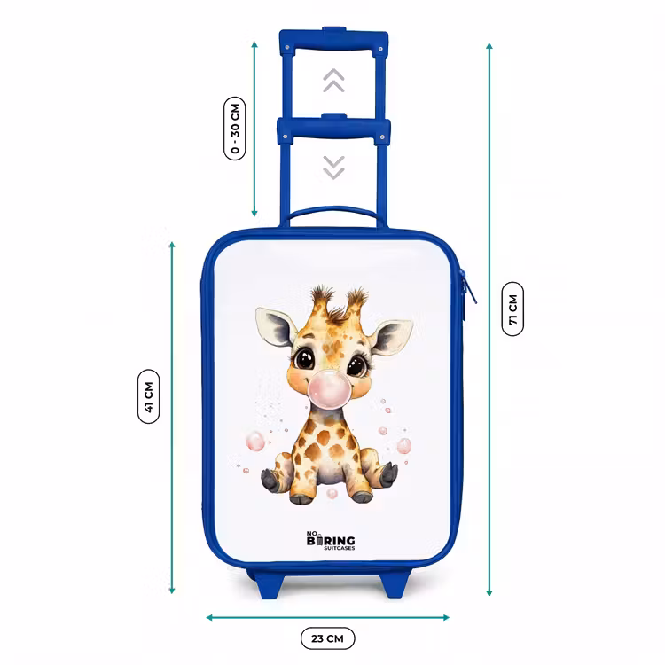 Giraffe met roze kauwgombal Kinderkoffer - Blauw klein -productfoto_formaten