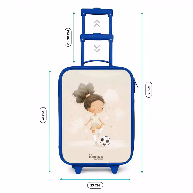 Meisje met een voetbal in beige kleuren Kinderkoffer - Blauw klein -productfoto_formaten
