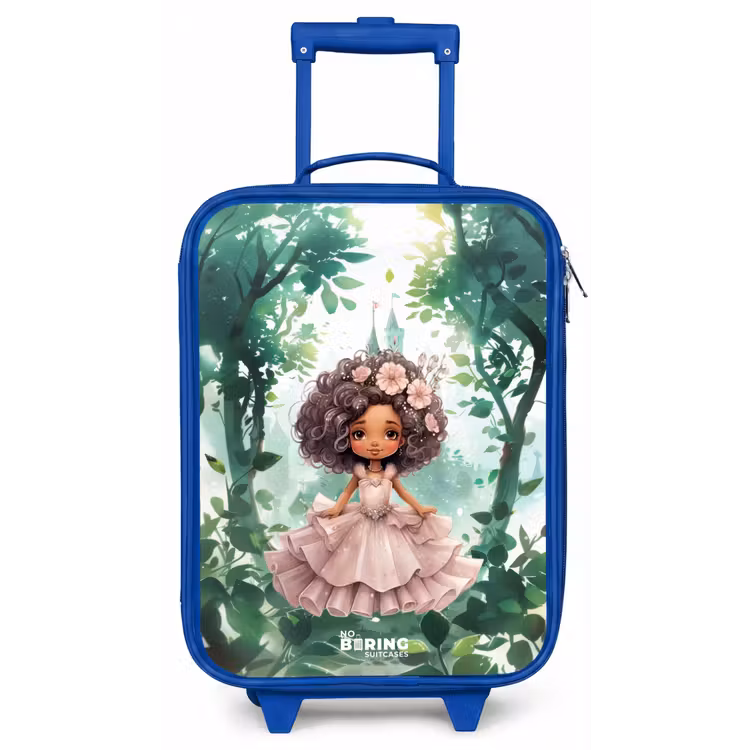 Meisje met donkere krullen in het bos Kinderkoffer - Blauw klein -zz3dotto
