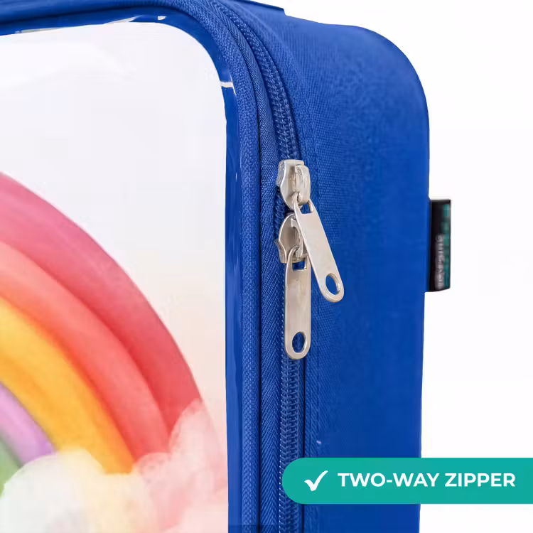 Meisje met paarse draak onder regenboog Kinderkoffer - Blauw klein -rits_EN