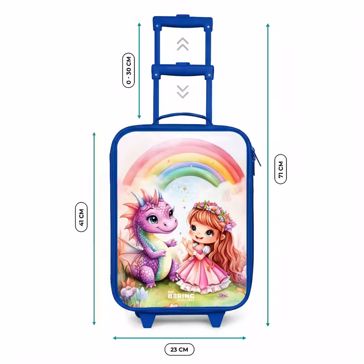 Meisje met paarse draak onder regenboog Kinderkoffer - Blauw klein -productfoto_formaten