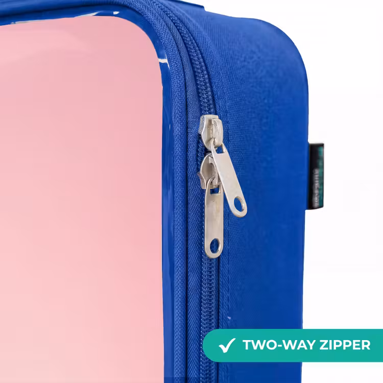 Meisje met witte eenhoorn op roze achtergrond Kinderkoffer - Blauw klein -rits_EN