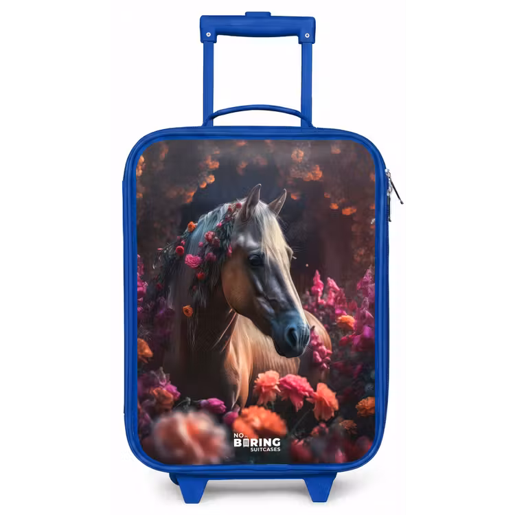 Goudbruin paard tussen de bloemen Kinderkoffer - Blauw klein -zz3dotto