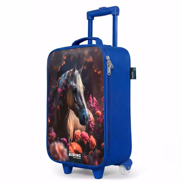 Goudbruin paard tussen de bloemen Kinderkoffer - Blauw klein -productfoto_schuin