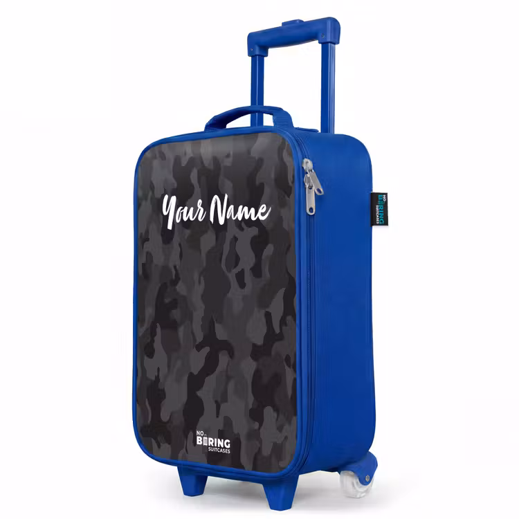 Groene camouflage print Kinderkoffer - Blauw klein -productfoto_schuin