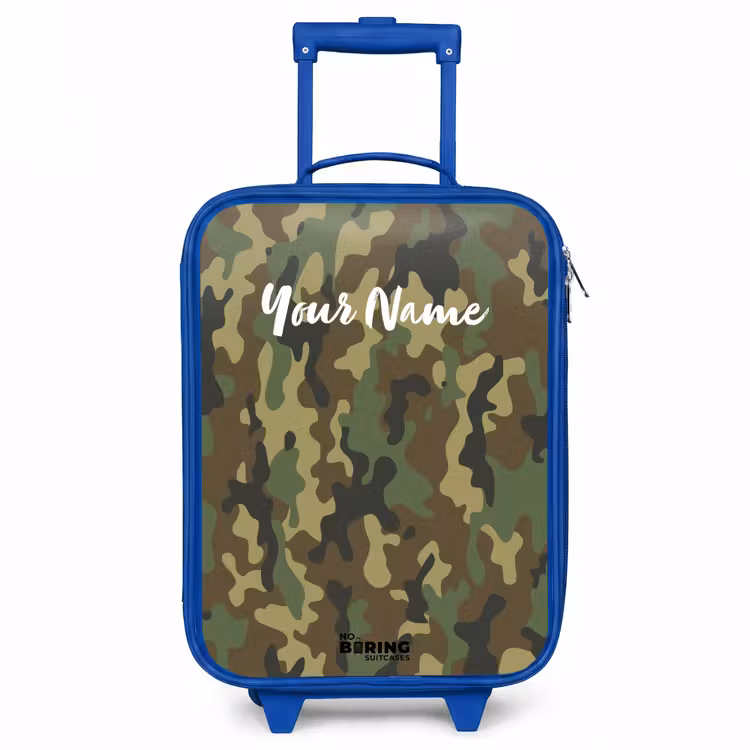 Groene camouflage met zandkleur Kinderkoffer - Blauw klein -3d