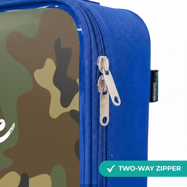 Groene camouflage met zandkleur Kinderkoffer - Blauw klein -rits_EN