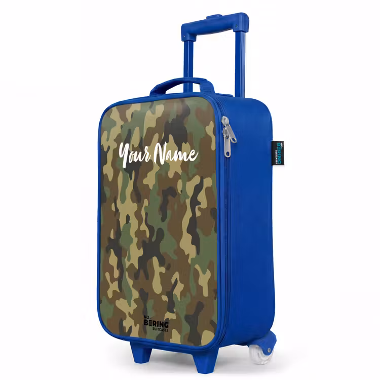 Groene camouflage met zandkleur Kinderkoffer - Blauw klein -productfoto_schuin