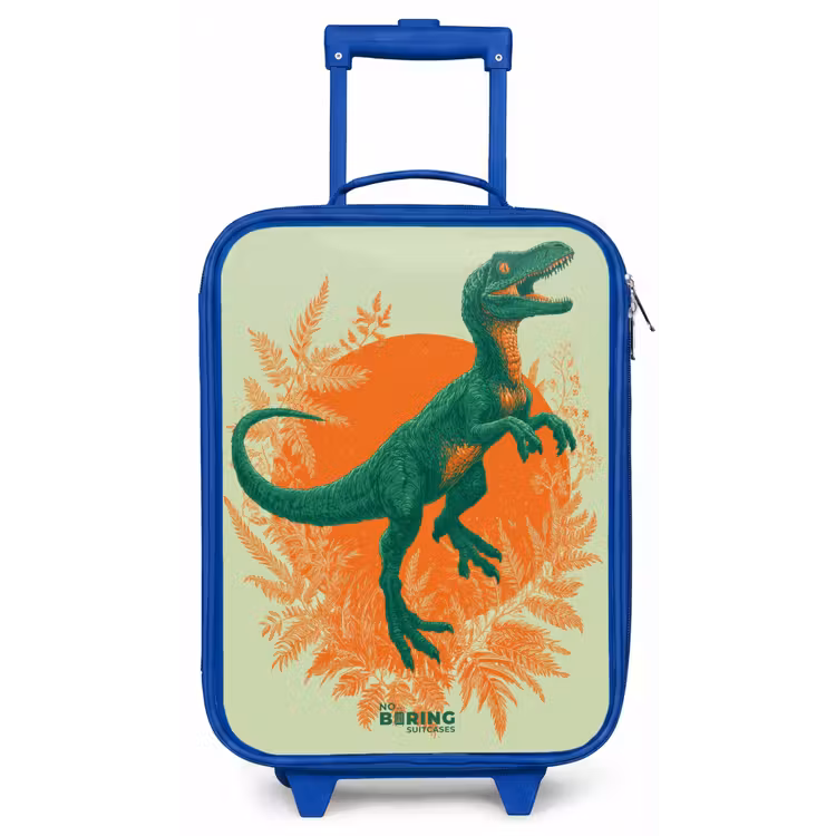 Groene dino tussen varens Kinderkoffer - Blauw klein -zz3dotto