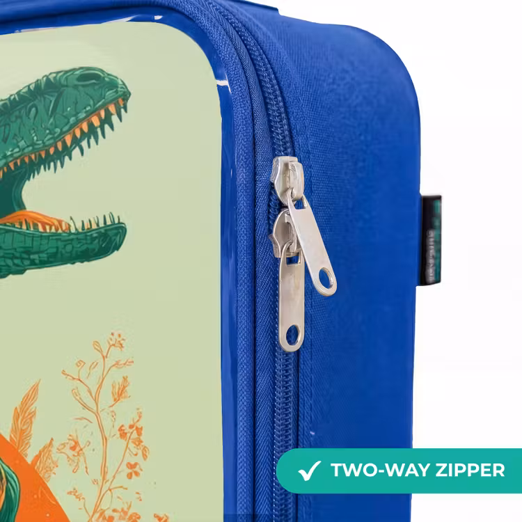 Groene dino tussen varens Kinderkoffer - Blauw klein -rits_EN