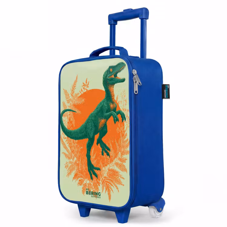 Groene dino tussen varens Kinderkoffer - Blauw klein -productfoto_schuin