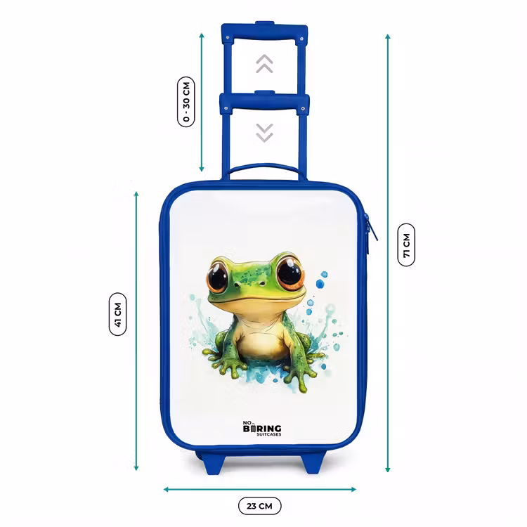 Groene kikker met grote ogen op witte achtergrond Kinderkoffer - Blauw klein -productfoto_formaten