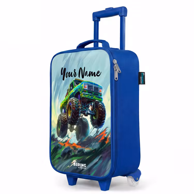 Groene Monstertruck met Penseelstreken Kinderkoffer - Blauw klein -productfoto_schuin
