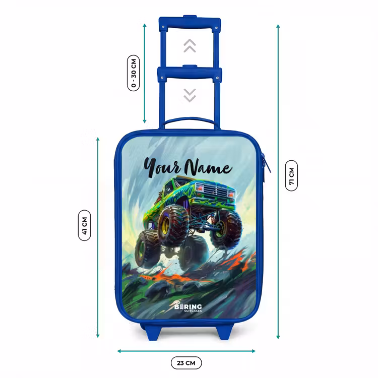Groene Monstertruck met Penseelstreken Kinderkoffer - Blauw klein -productfoto_formaten