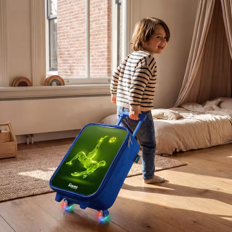 Groene neon omhaal in actie Kinderkoffer - Blauw klein -sfeer1