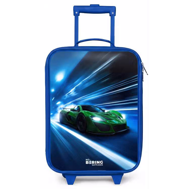 Groene supercar flitst door neonlicht Kinderkoffer - Blauw klein -zz3dotto