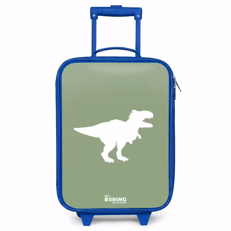 Groen met T-rex dino Kinderkoffer - Blauw klein -3d