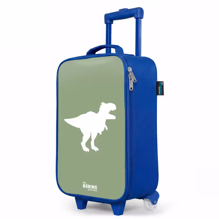 Groen met T-rex dino Kinderkoffer - Blauw klein -productfoto_schuin