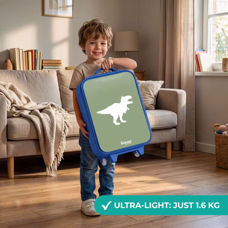 Groen met T-rex dino Kinderkoffer - Blauw klein -sfeer2_EN