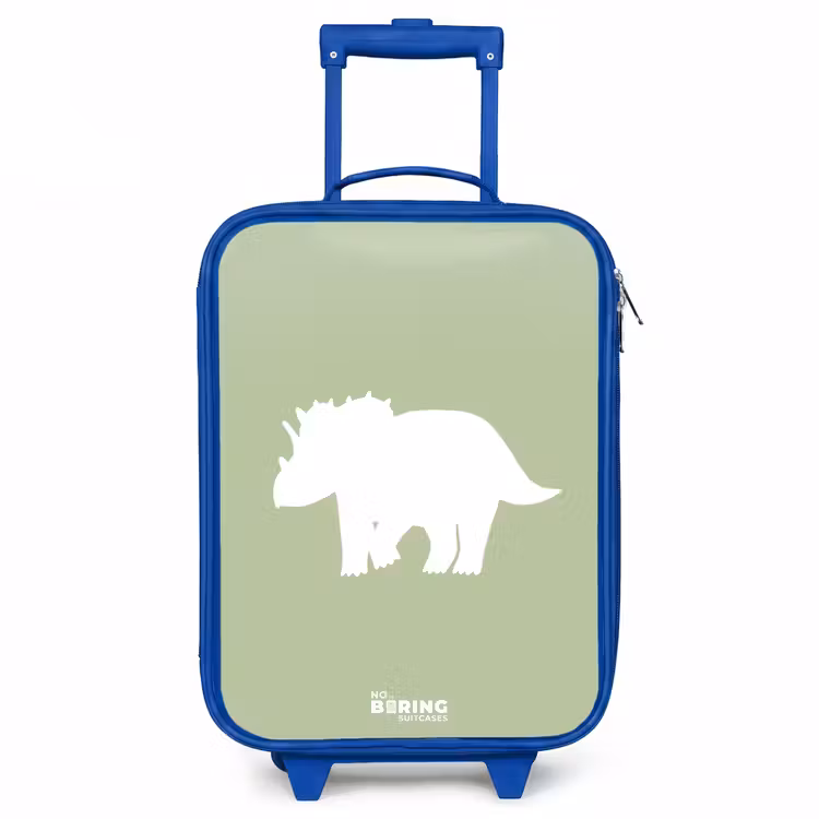 Groen met Triceratops dino Kinderkoffer - Blauw klein -3d