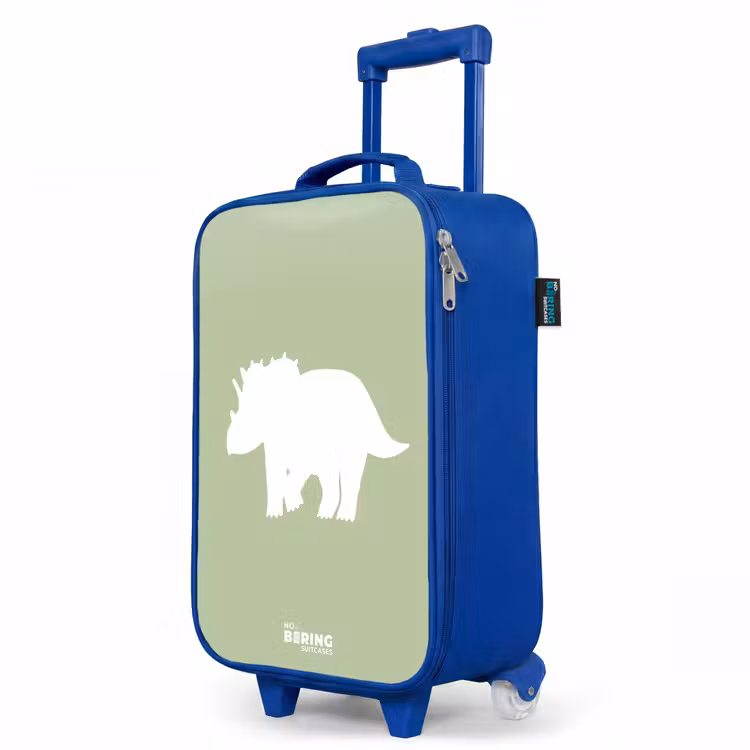 Groen met Triceratops dino Kinderkoffer - Blauw klein -productfoto_schuin