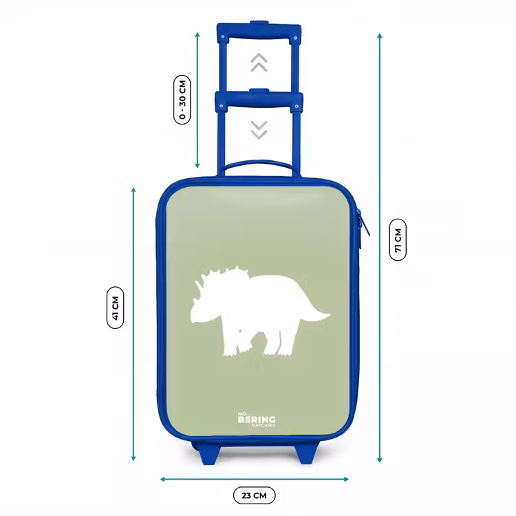 Groen met Triceratops dino Kinderkoffer - Blauw klein -productfoto_formaten