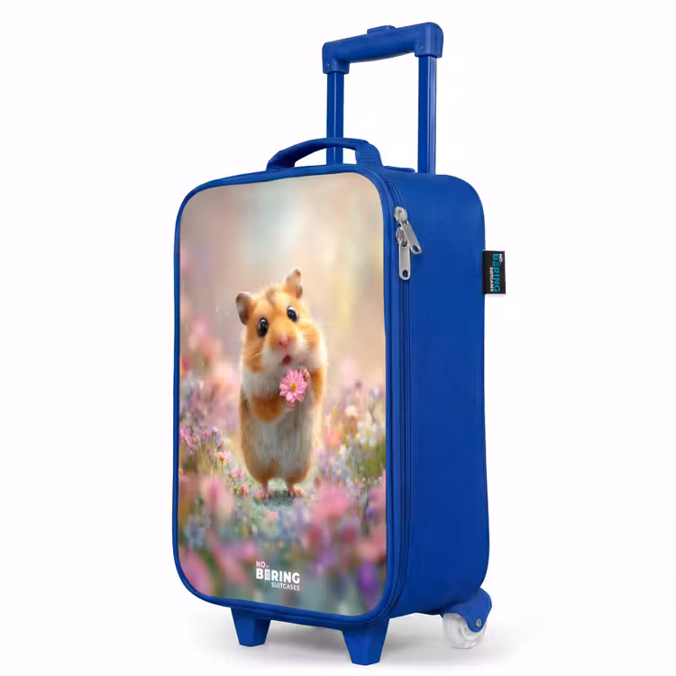 Hamster - Bloem - Natuur - Dier Kinderkoffer - Blauw klein -productfoto_schuin