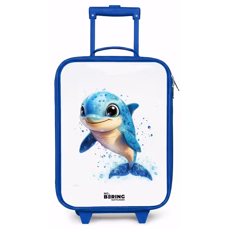 Blije dolfijn met waterdruppels op wit Kinderkoffer - Blauw klein -zz3dotto