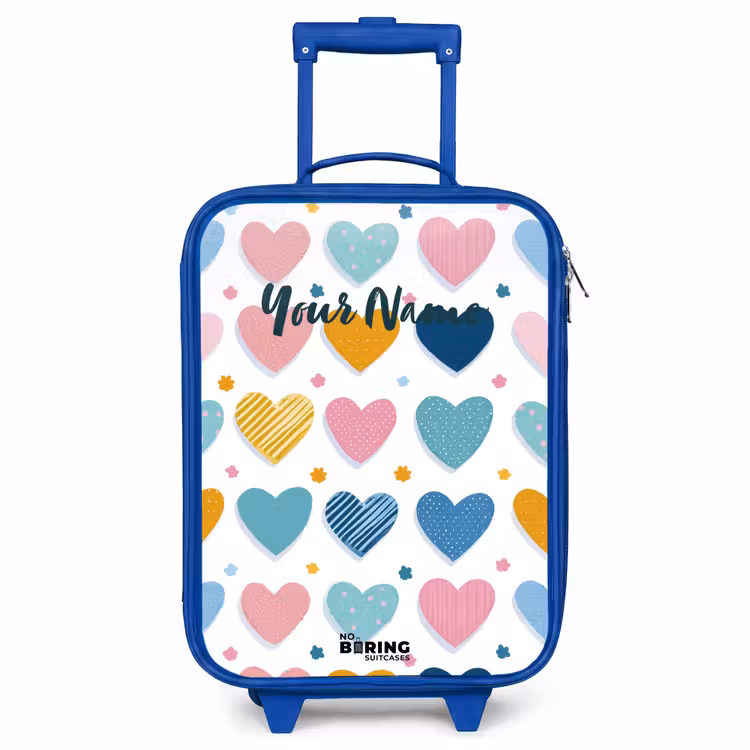 Hartenpatroon Kinderkoffer - Blauw klein -3d