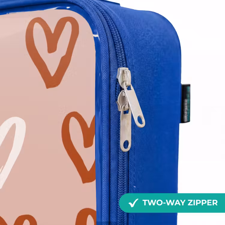 Hartjes patroon in roze en wit Kinderkoffer - Blauw klein -rits_EN