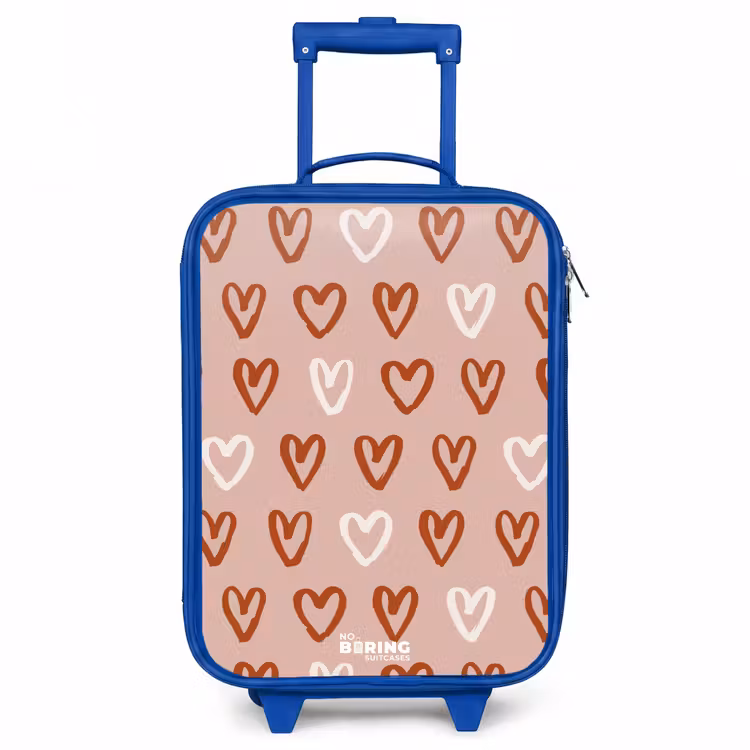Hartjes patroon in roze en wit Kinderkoffer - Blauw klein -3d